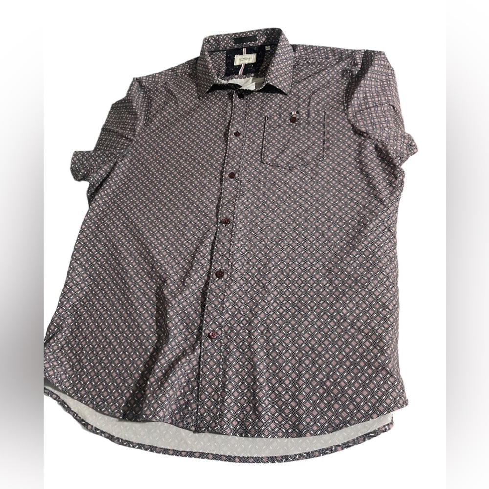 7Diamonds~Mens XL~Print~Short Sleeve~Button Down~Casual Shirt~Stretch